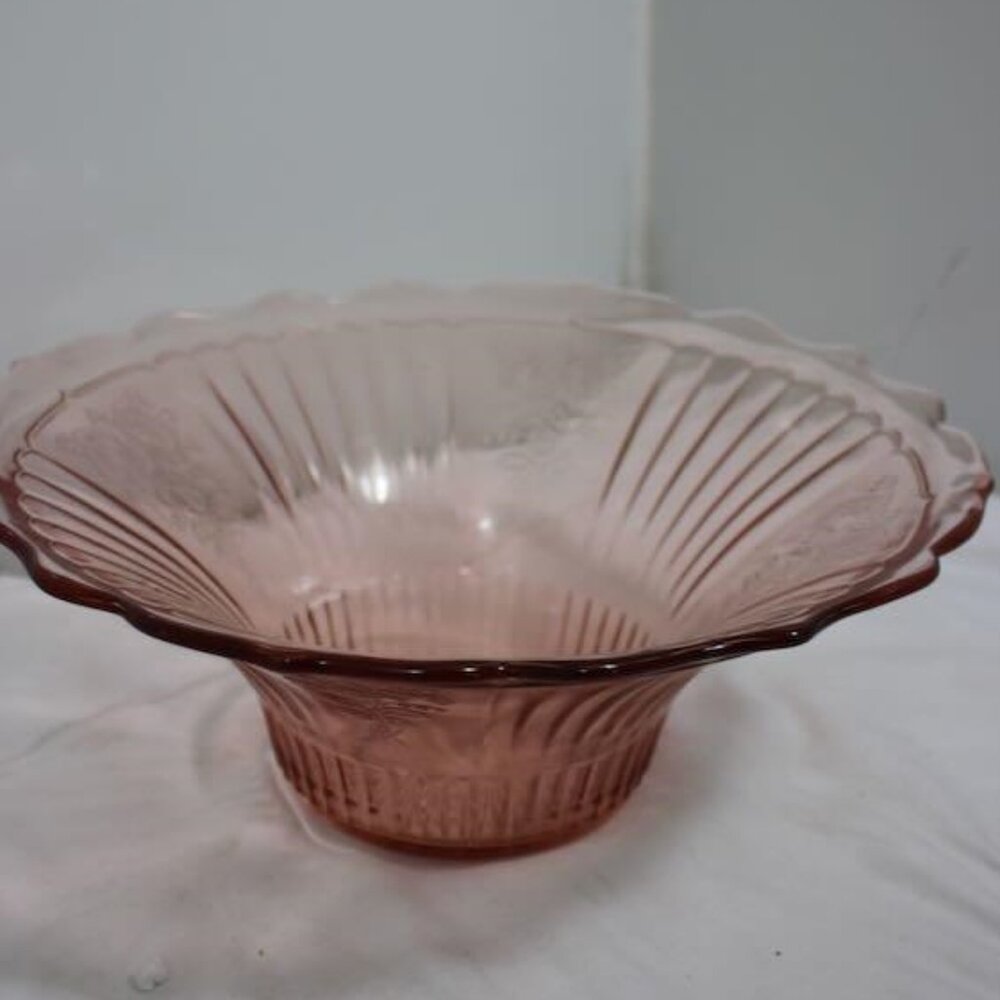 Vintage Anchor Hocking Mayfair Open Rose Pink Depression Glass Bowl Large Flared